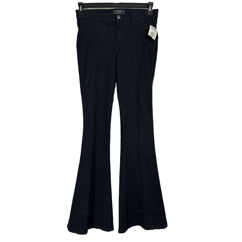 Guess Womens Trouser Flare‎ Jeans 28 New with Tags Stretch Mid Rise Dark Wash - Picture 2 of 8